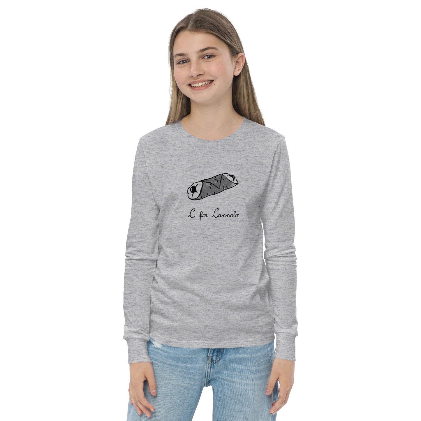 Cannolo on a youth long sleeve tee