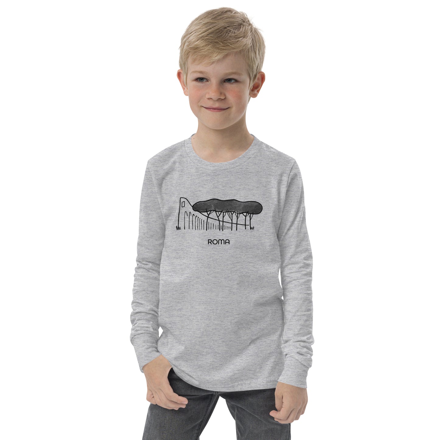 Roman Pine Trees on a Youth long sleeve tee