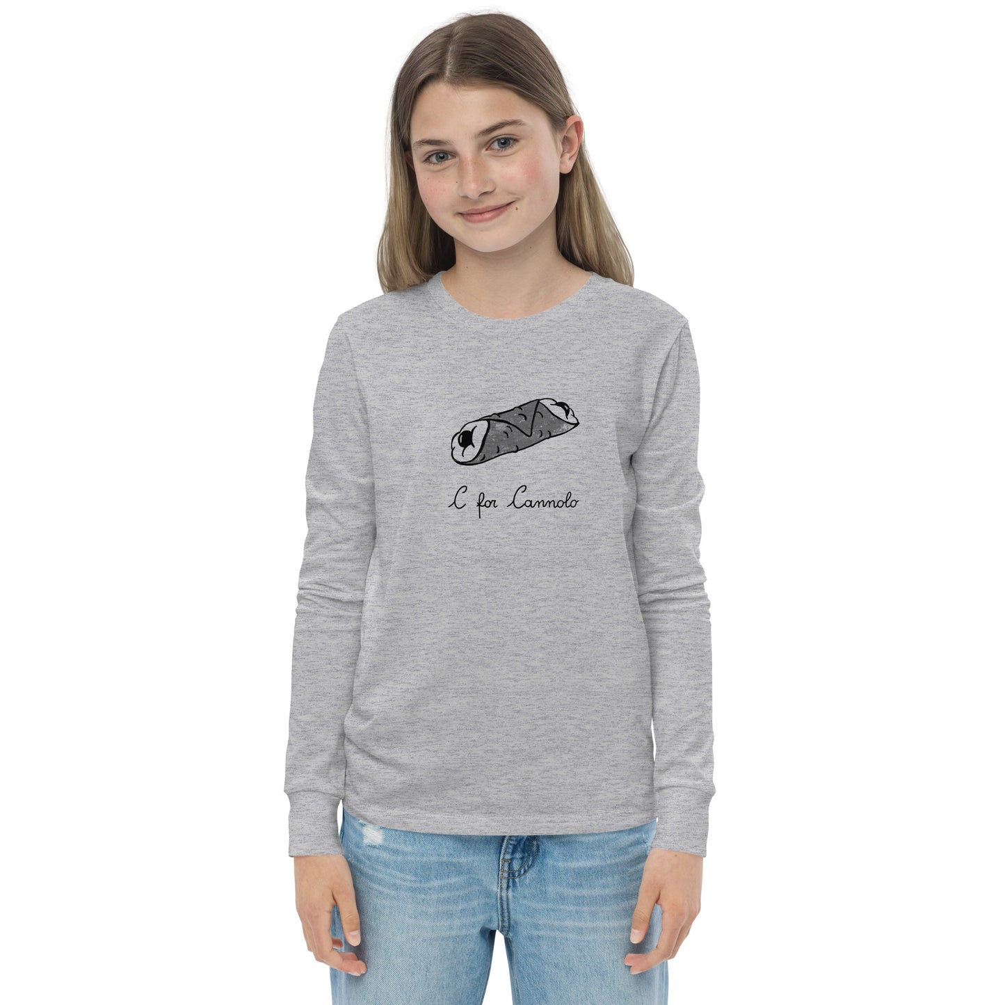 Cannolo on a youth long sleeve tee