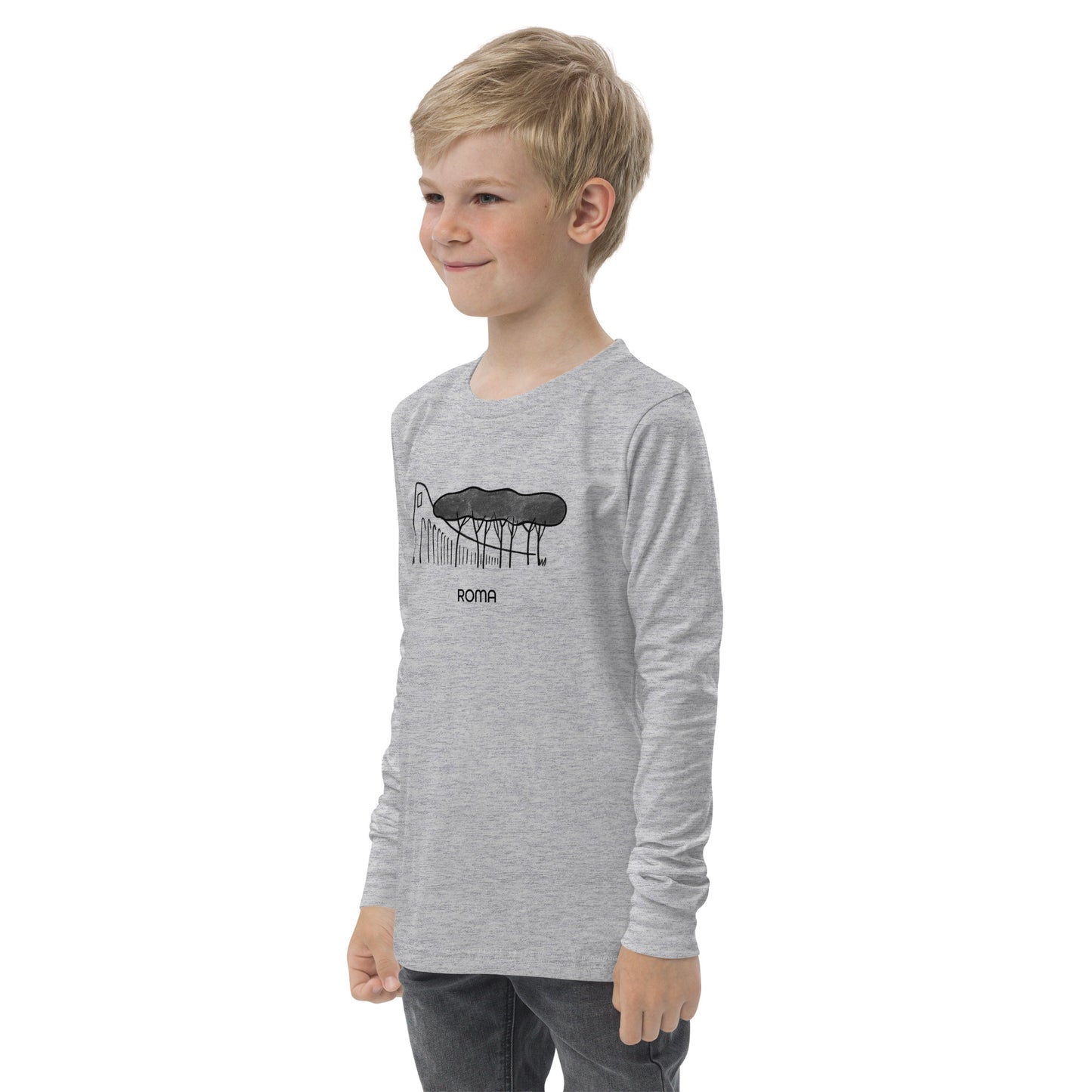 Roman Pine Trees on a Youth long sleeve tee