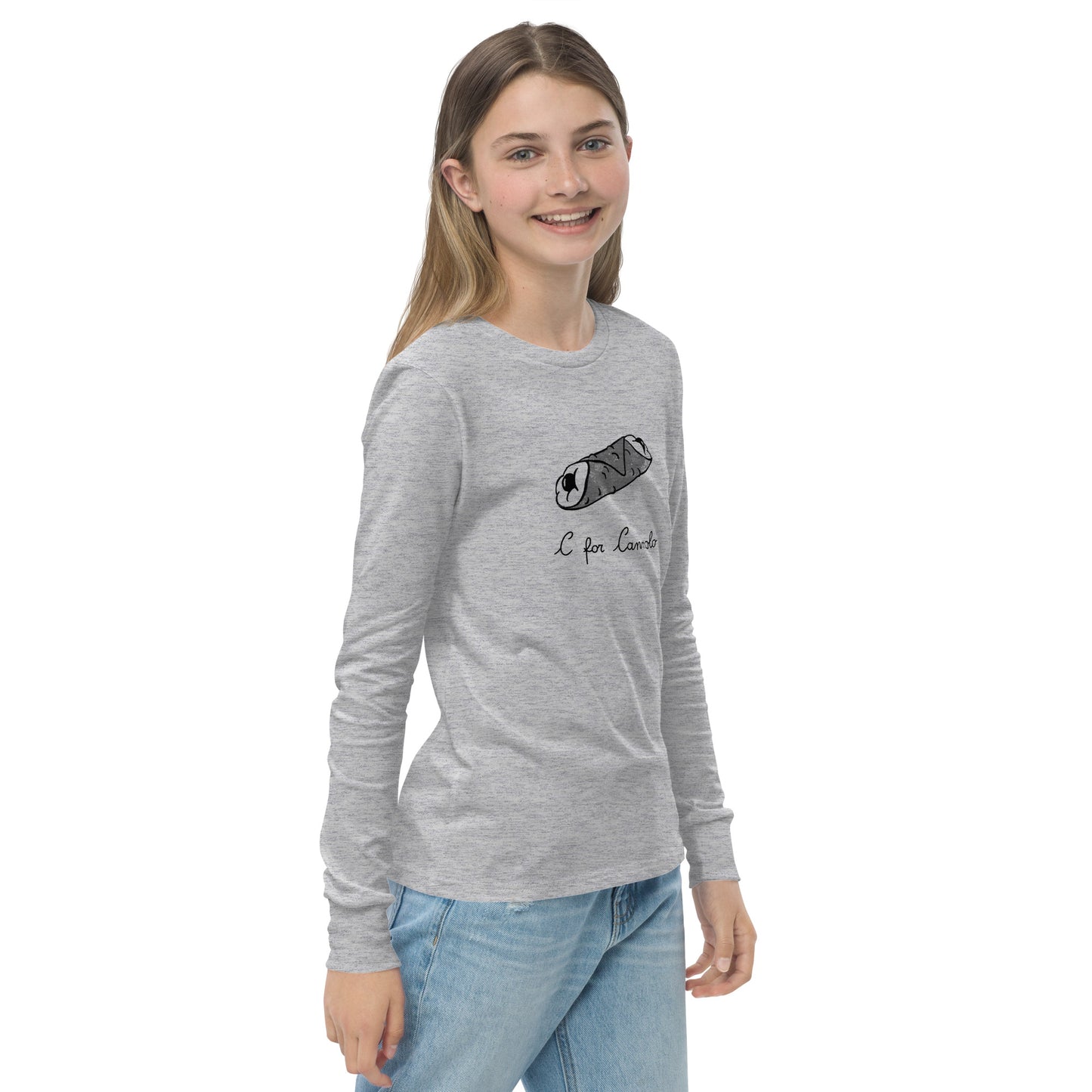 Cannolo on a youth long sleeve tee