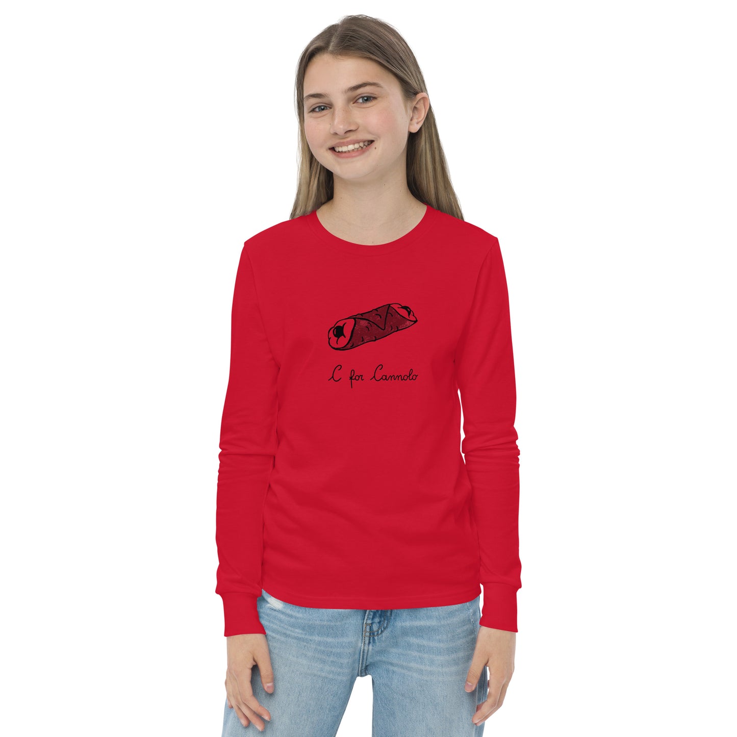 Cannolo on a youth long sleeve tee