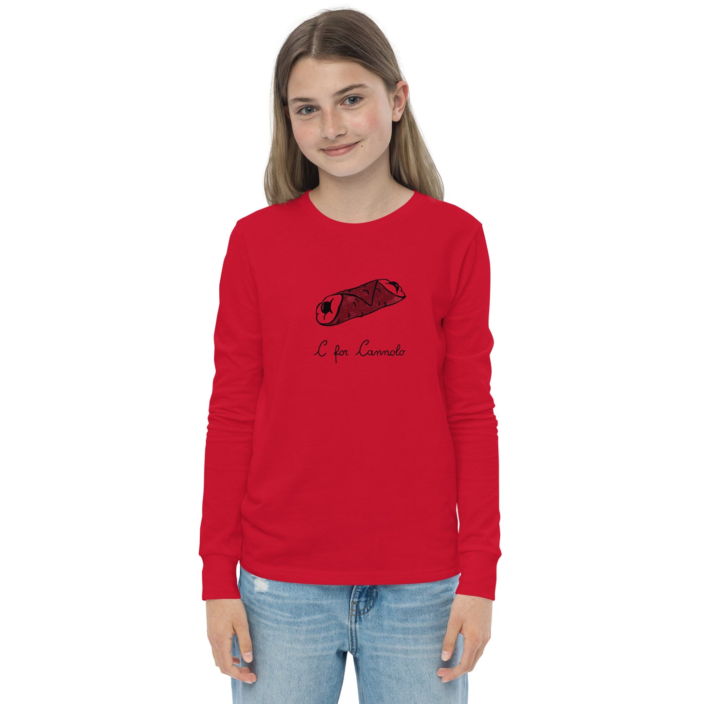 Cannolo on a youth long sleeve tee