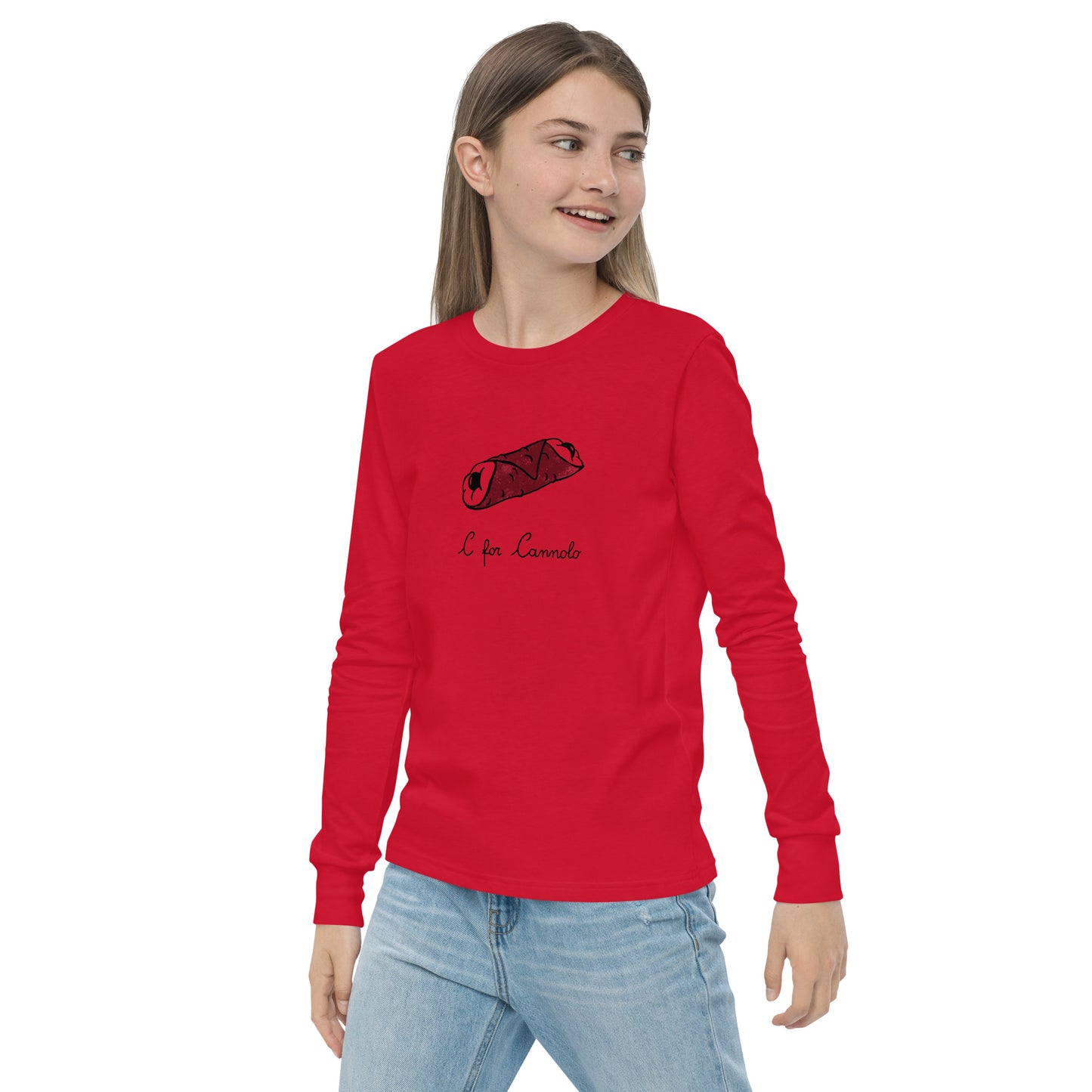 Cannolo on a youth long sleeve tee