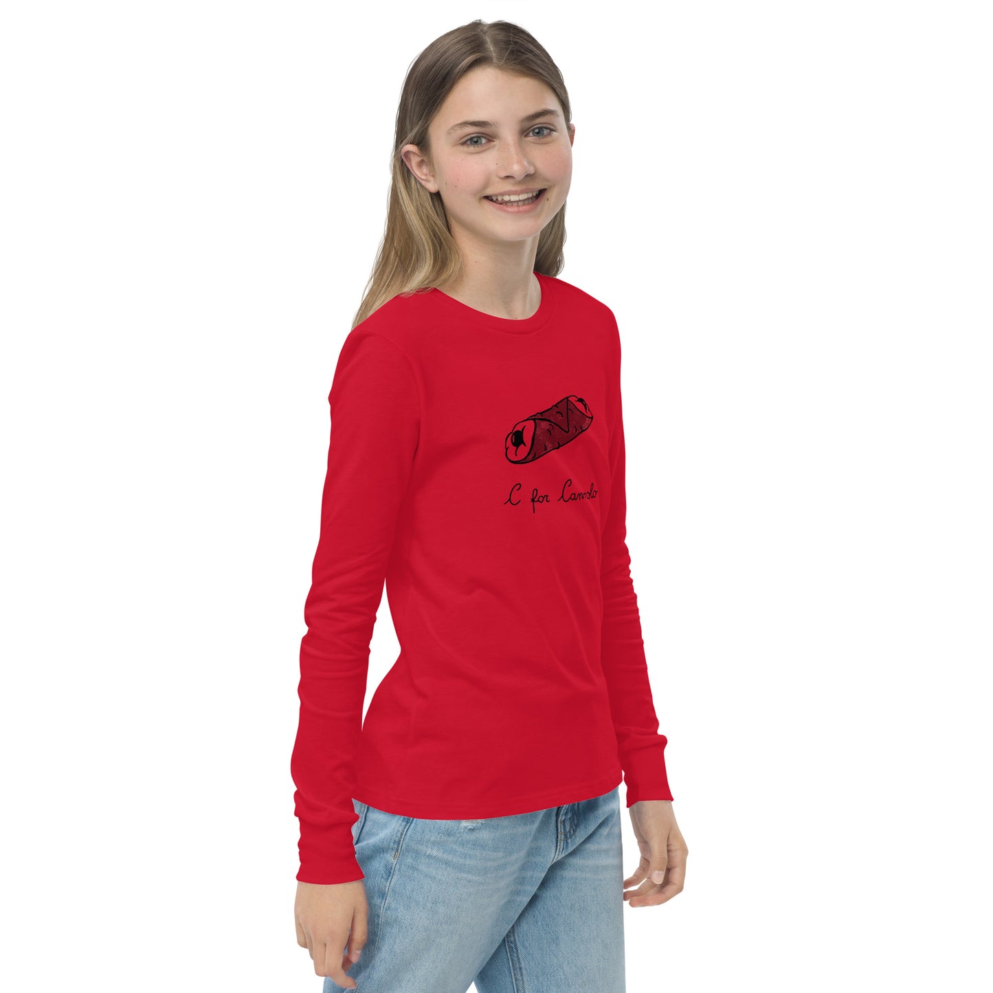Cannolo on a youth long sleeve tee