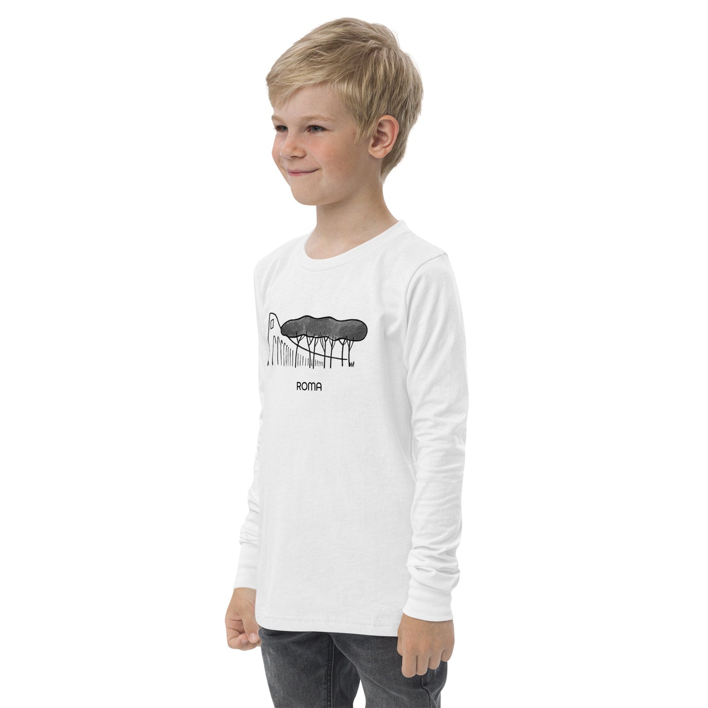 Roman Pine Trees on a Youth long sleeve tee