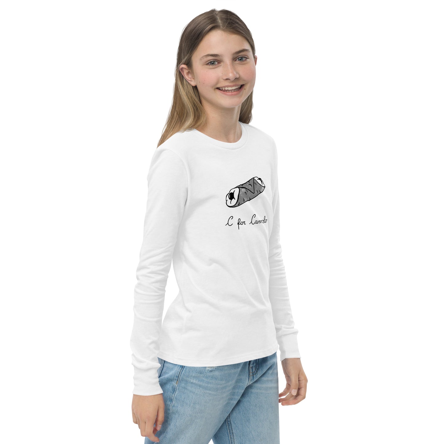 Cannolo on a youth long sleeve tee