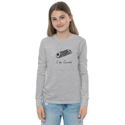Cannolo on a youth long sleeve tee