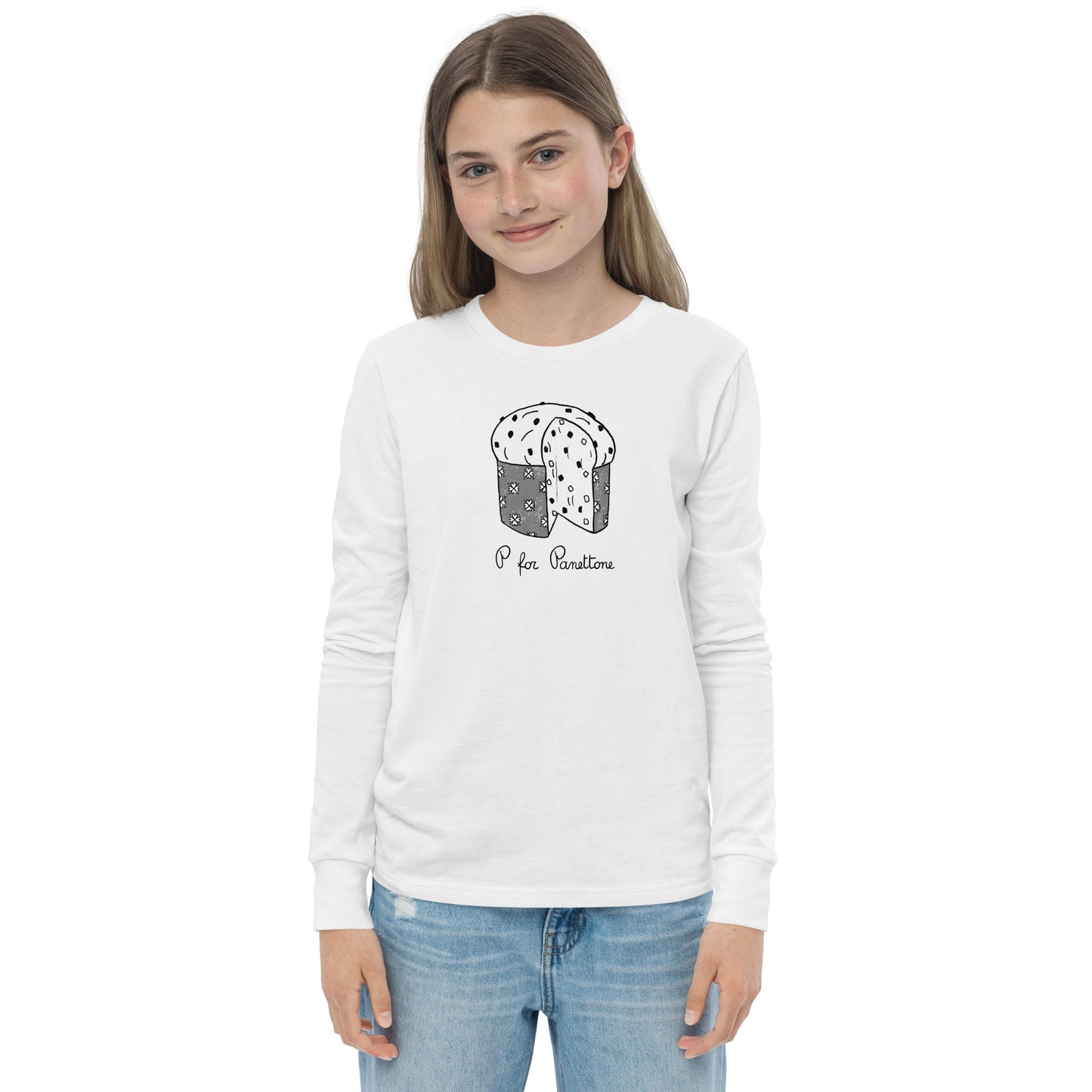Panettone on a Youth long sleeve tee