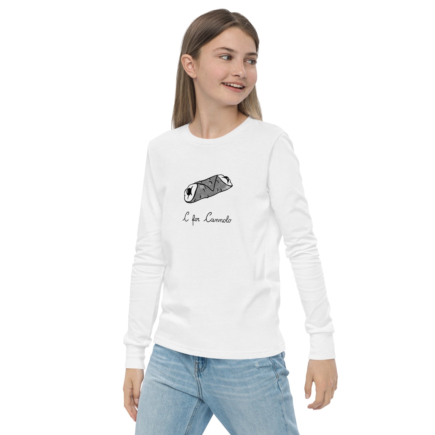 Cannolo on a youth long sleeve tee